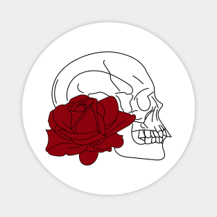 Skull and red rose white t-shirt, stickers, cases, notebooks, pillows, totes, masks Magnet